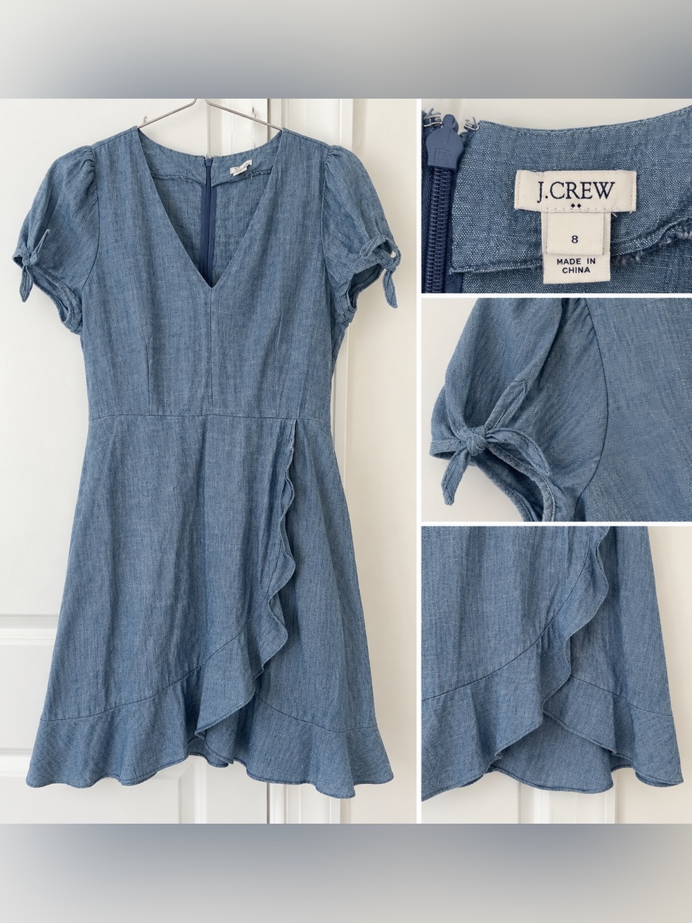 J. Crew Light Blue Chambray Ruffle Wrap Dress
